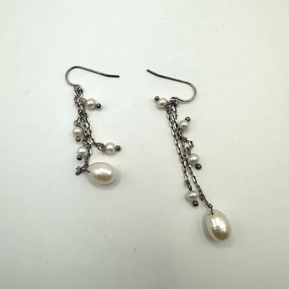 Unbranded Silver tone dangle drop faux pearl pierced earrings Preppy